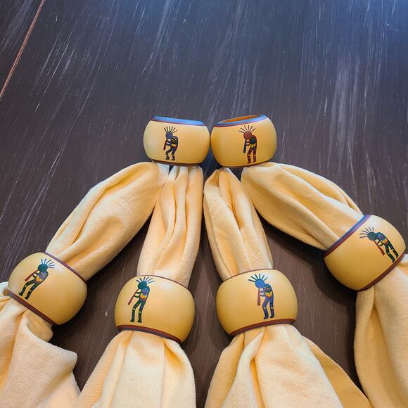 Yellow Kokopelli Napkin Ring Holders - Lot of 6 Handmade Southwestern Decor - Picture 4 of 5
